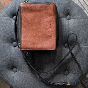 Fossil Brown and Black Leather Crossbody Purse